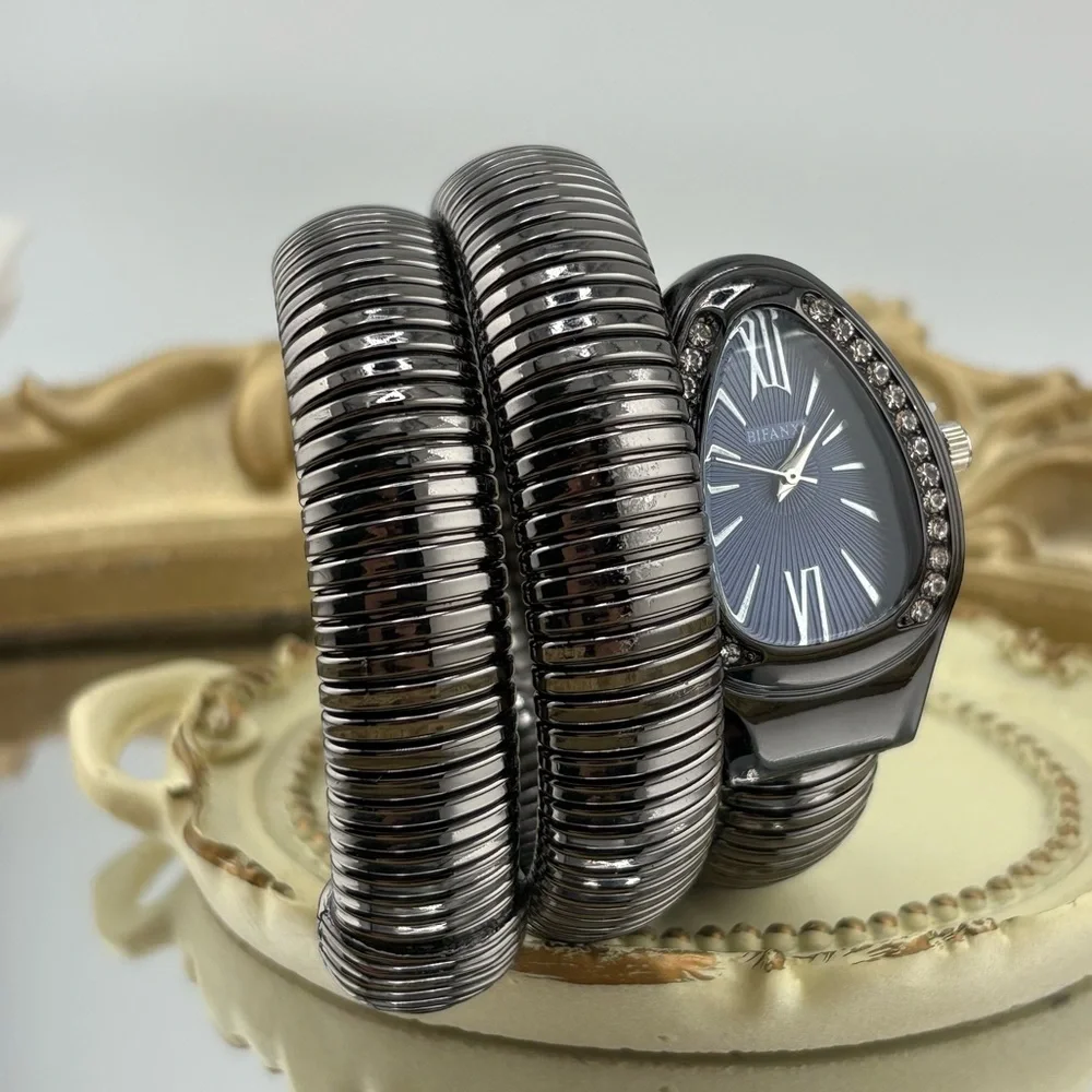 Serpenti Wrap Bracelet Watch – Black-Gray Tone / Dark Blue Dial ✨